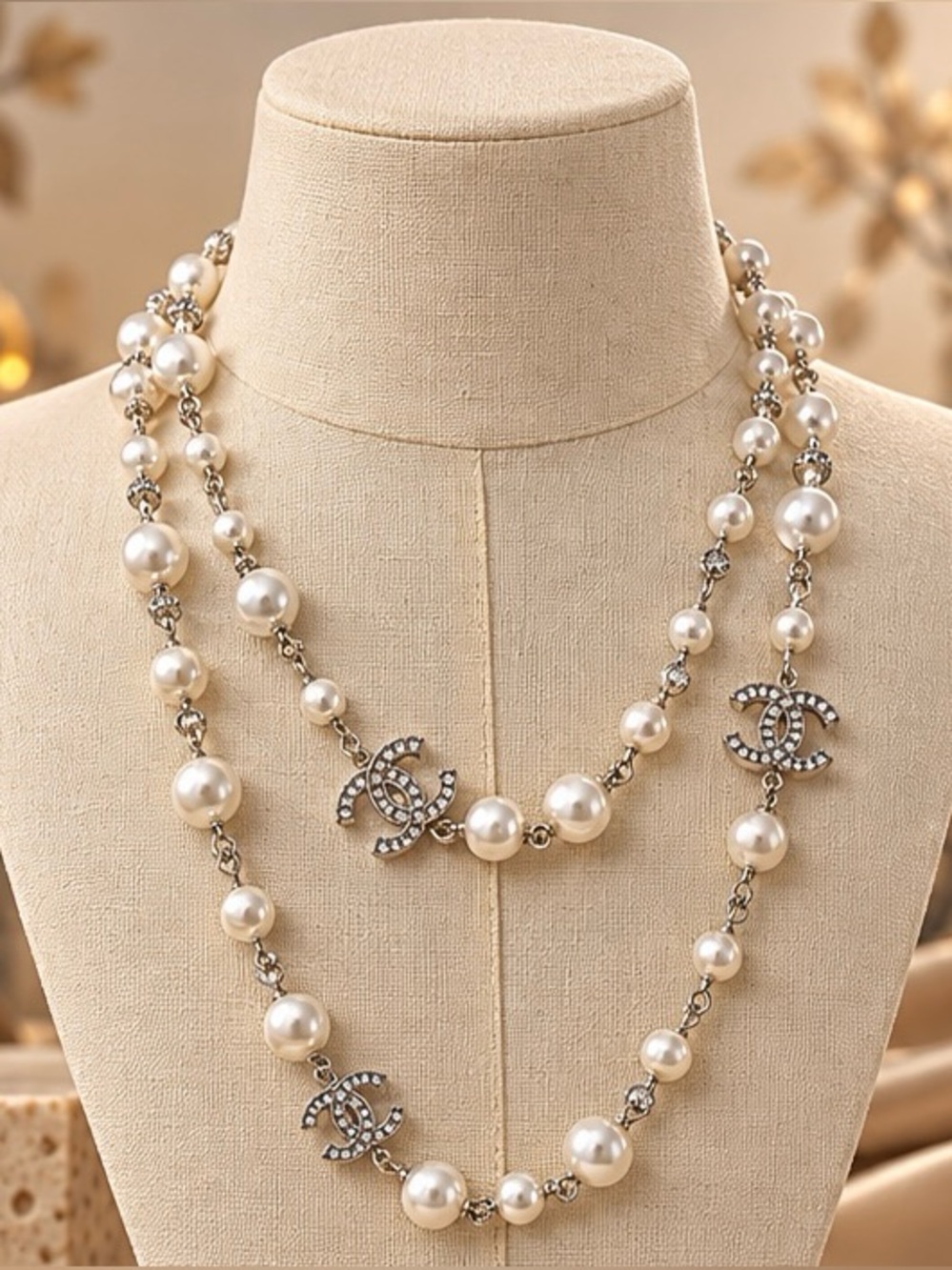 Elegant Pearl Double Strand Statement Necklace